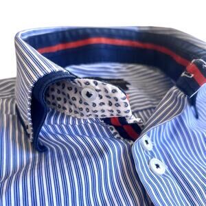 Zara Man Black Tag Slim Fit Blue Stripe Shirt S Euro Coastal Prep